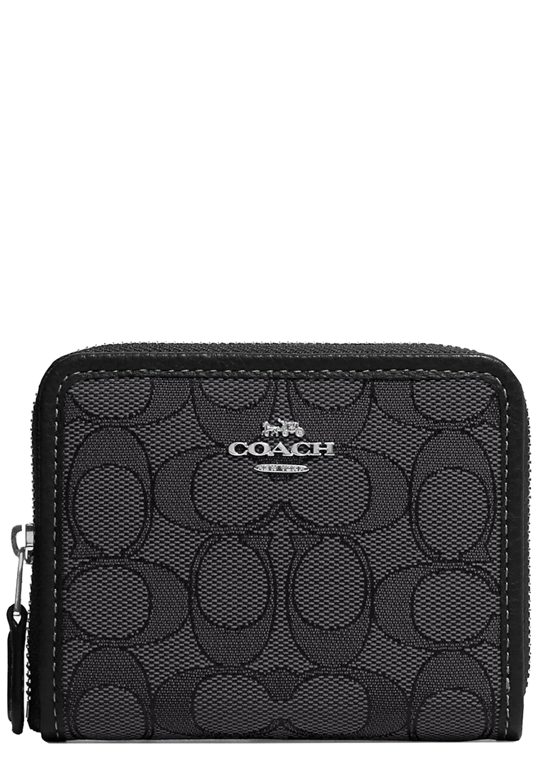 COACH Coach Small Zip Around Wallet In Signature Jacquard in Black Smoke Black Multi CH389
