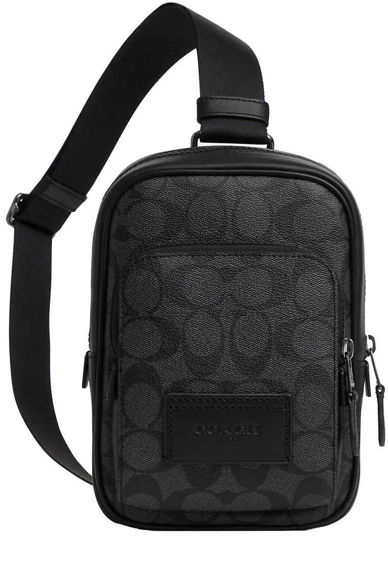 Coach Track Pack Bag 14 In Signature Canvas In Charcoal/Black CL412
