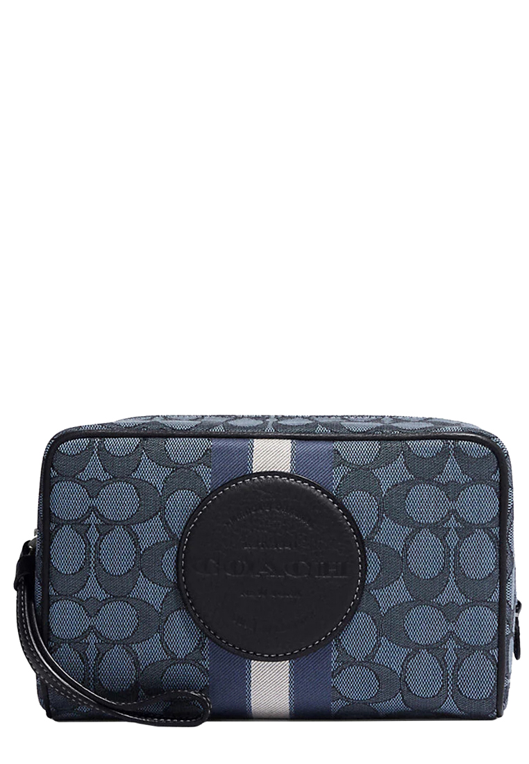 COACH Coach Dempsey Boxy Cosmetic Case Bag 20 In Signature Jacquard With Stripe And Coach Patch In Denim/Midnight Navy Multi C9119