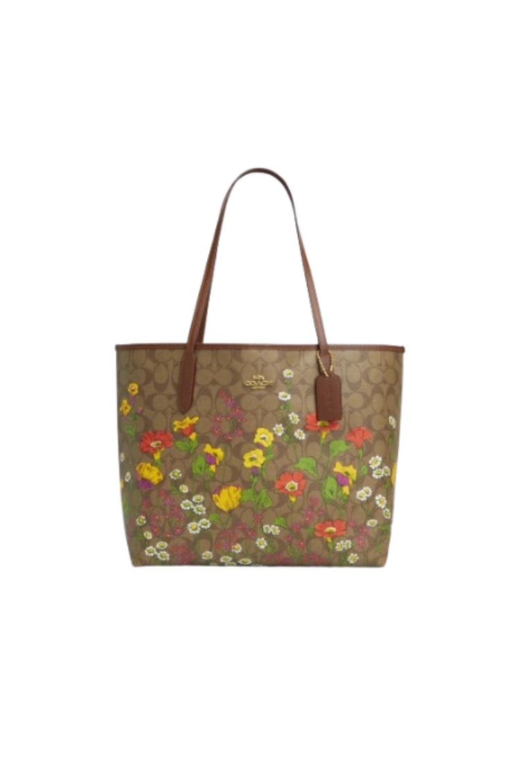 COACH Coach City Shoulder Bag In Signature Canvas With Floral Print In Khaki Multi CR165