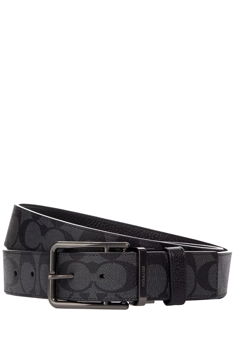 COACH Coach Double Bar Buckle Cut To Size Reversible Belt, 38 Mm in Charcoal/ Black CQ006