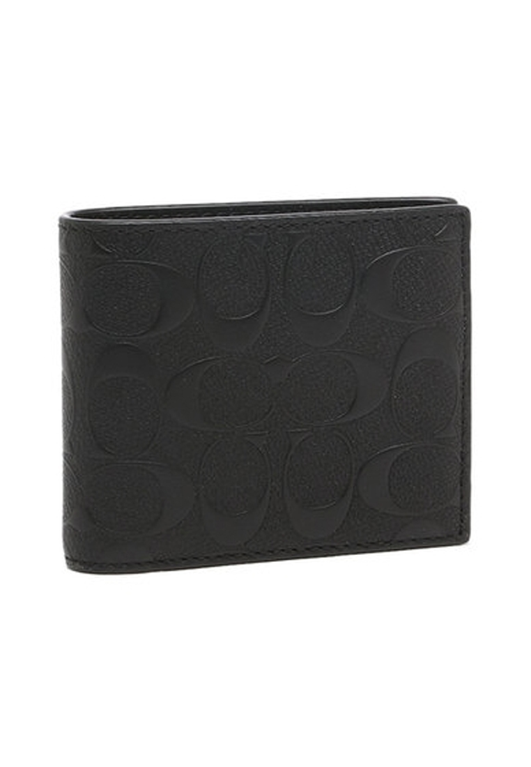 COACH 經典皮革壓紋兩折式小牛皮銀包(附卡夾) (F75371) – 黑色