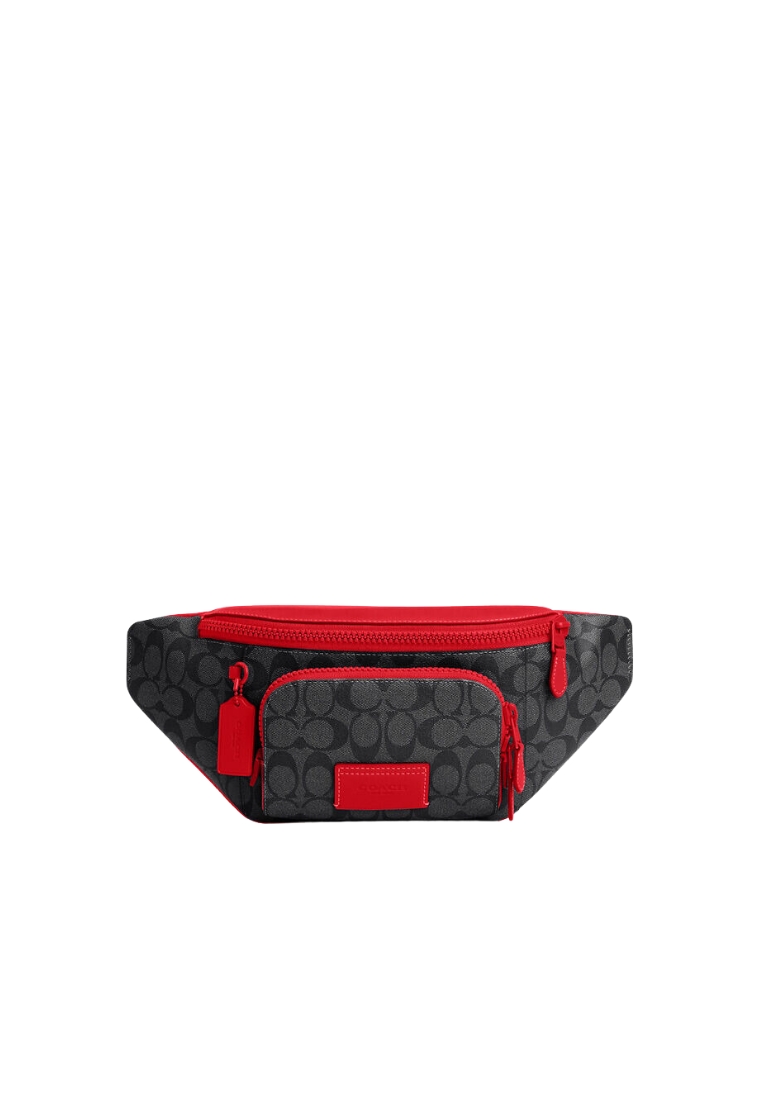 COACH Coach Track Belt Bag In Colorblock Signature Canvas In Charcoal Bright Poppy CP013