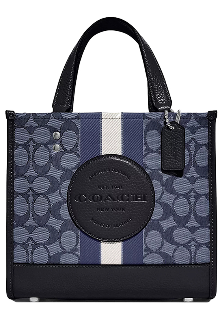 COACH Coach Dempsey Tote Bag 22 In Signature Jacquard With Stripe and Coach Patch in Denim/ Midnight Navy C8417