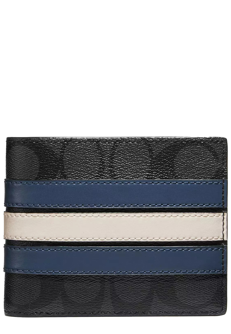 Coach 3 In 1 Wallet In Signature Canvas With Varsity Stripe in Charcoal/Denim/Chalk CR958