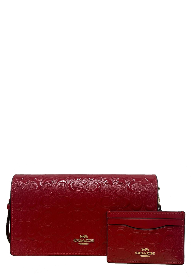 COACH Coach Boxed Anna Foldover Clutch Crossbody Bag And Card Case Set In Signature Leather in Electric Red CH359