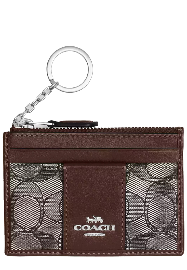 Coach Mini Id Skinny In Signature Jacquard in Oak Maple CU988