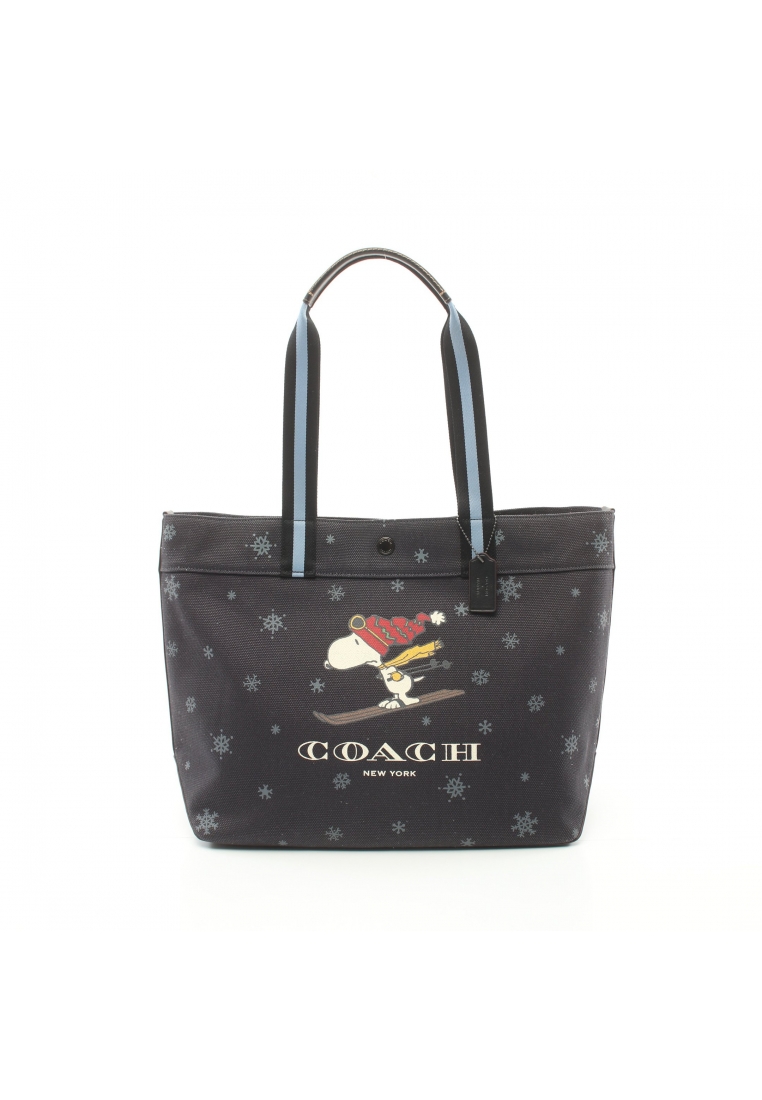 二奢 Pre-loved Coach coach × PEANUTS Handbag tote bag canvas leather Navy multicolor