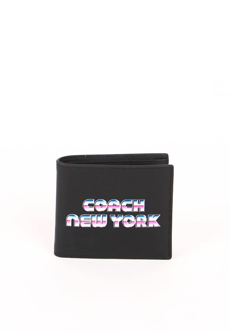 COACH Coach Double Billfold C3412 With New York Graphic Wallet In Black