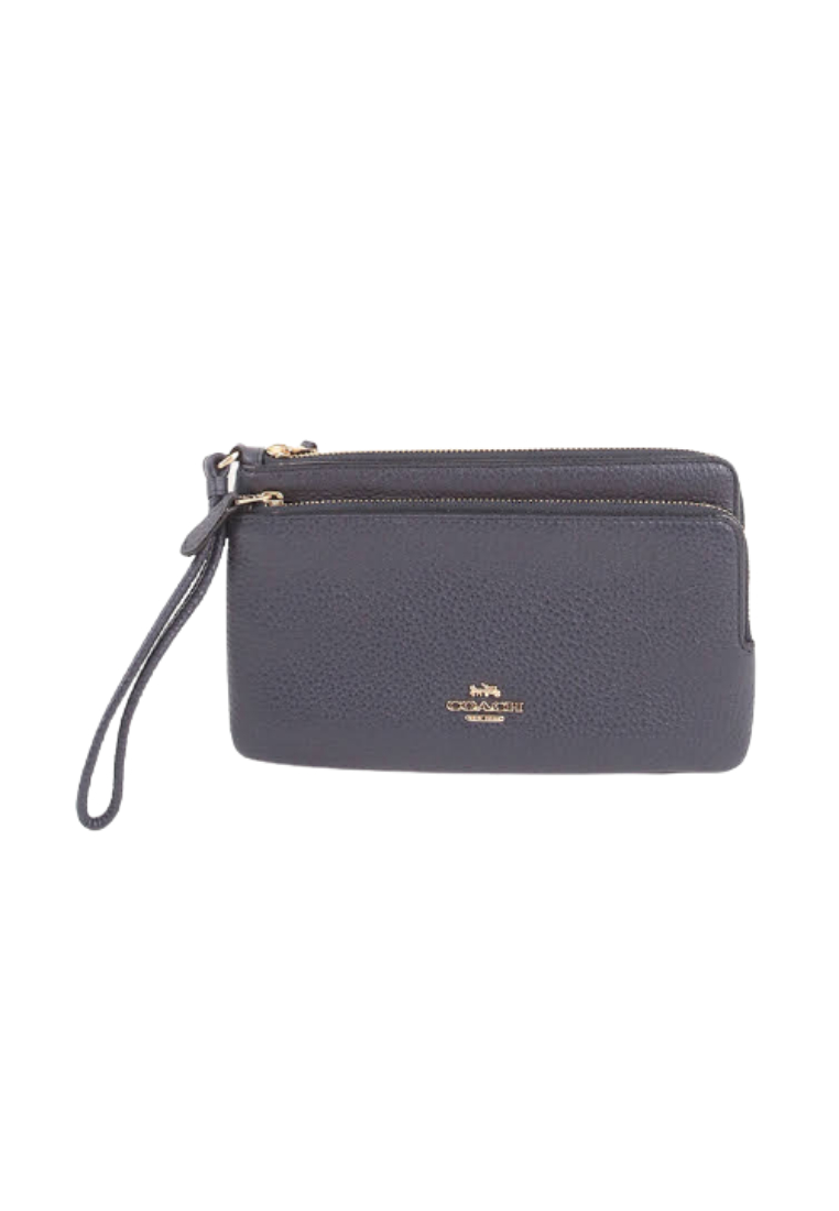 Coach Pebble Leather C5610 Double Zip Wallet In Midnight