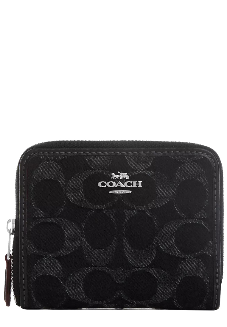 COACH Coach Small Zip Around Wallet in Signature Denim in Black CP431