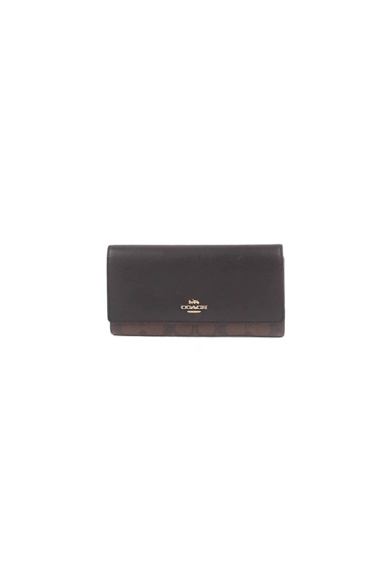 COACH Coach Signature Slim C5966 Slim Trifold Wallet In Brown Black