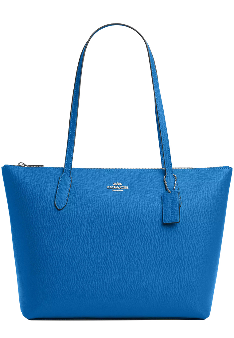 Coach Zip Top Tote Bag in Crossgrain Leather in Bright Blue 4454