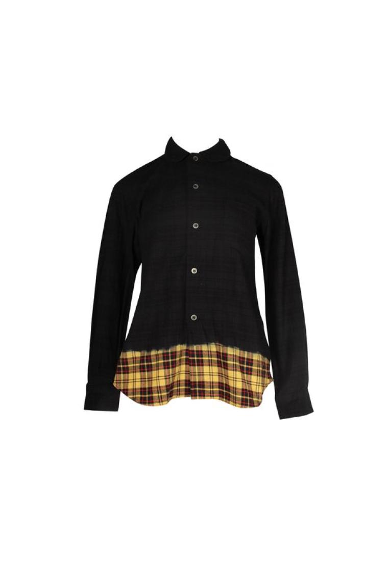 Comme des Garçons Pre-Loved COMME DES GARCONS Black Cotton Shirt with Yellow Checked Bottom