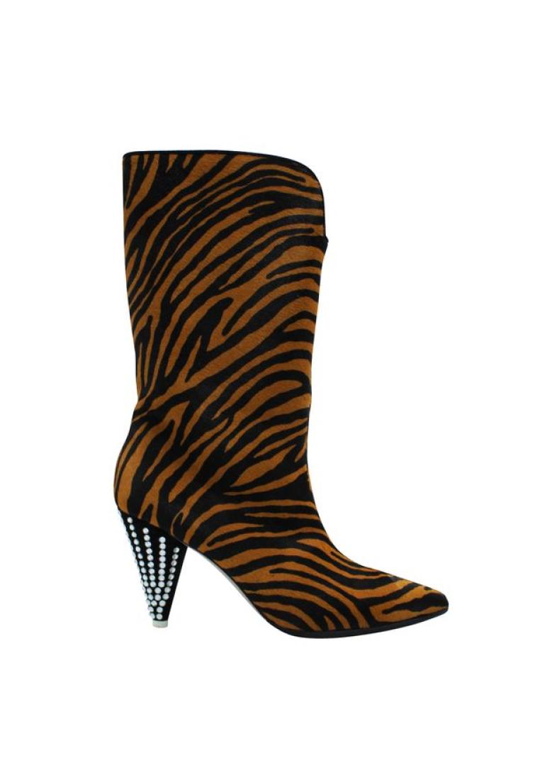 Contemporary Designer Pre-Loved CONTEMPORARY DESIGNER Brown Zebra Ponyhair Boots with Crystal Heels