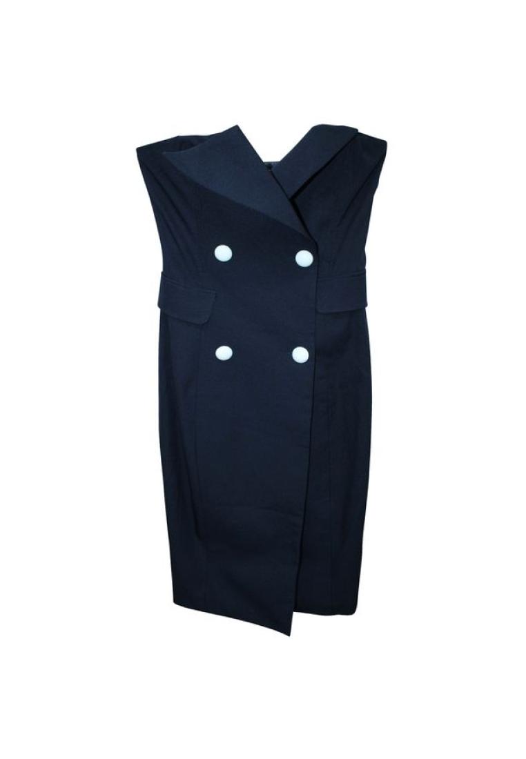 Contemporary Designer 露肩海軍藍色連衣裙，白色按鈕