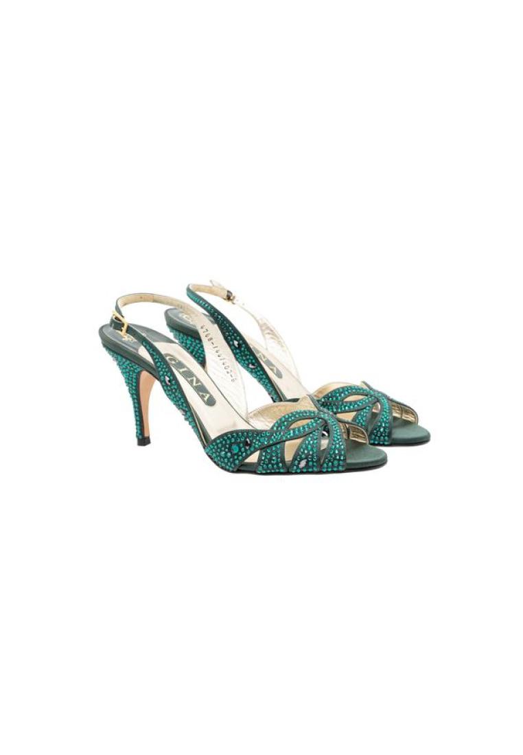Contemporary Designer Pre-Loved CONTEMPORARY DESIGNER Emerald Green Crystal Embellished Slingback Sandals