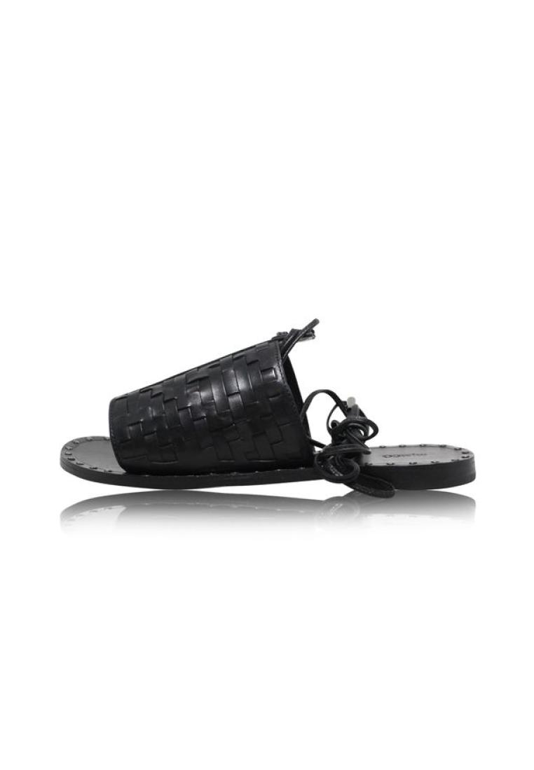 Contemporary Designer Pre-Loved CONTEMPORARY DESIGNER Black Leather Cross Current Strapped Slippers