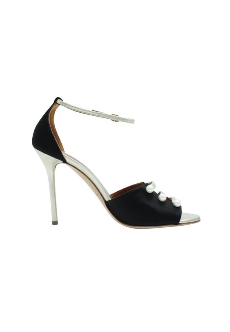 Contemporary Designer Pre-Loved CONTEMPORARY DESIGNER Black Satin Heels with Faux Pearls