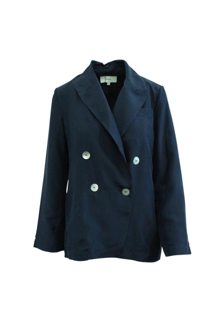 Contemporary Designer 海軍藍色精緻的絲綢西裝外套