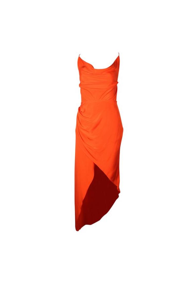 Contemporary Designer 明亮的橙色迷你露背連衣裙，意大利麵條肩帶