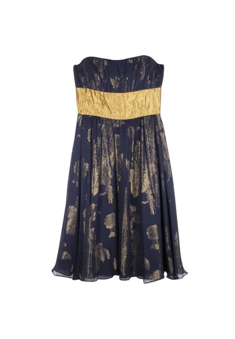 Contemporary Designer 黃金和海軍藍色肩帶雞尾酒會連衣裙