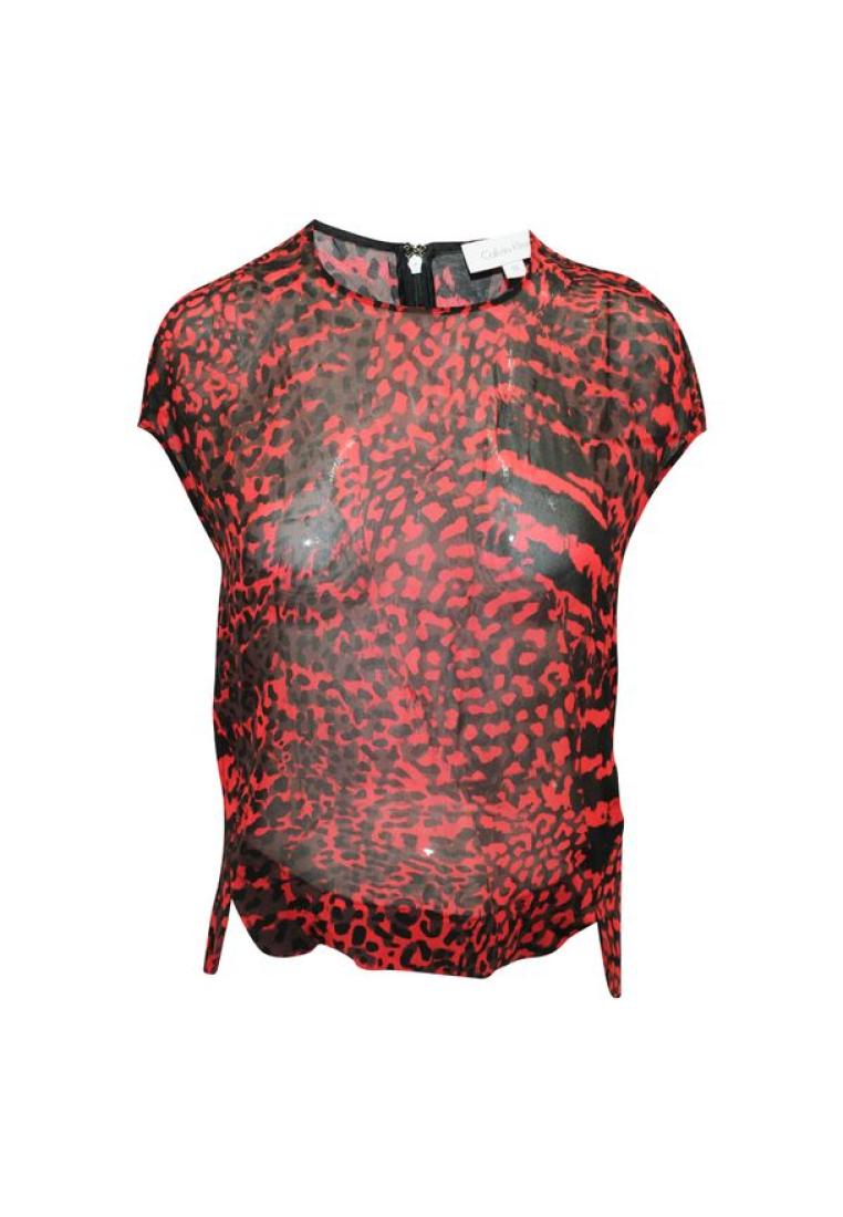 Contemporary Designer 紅色豹紋絲綢上衣