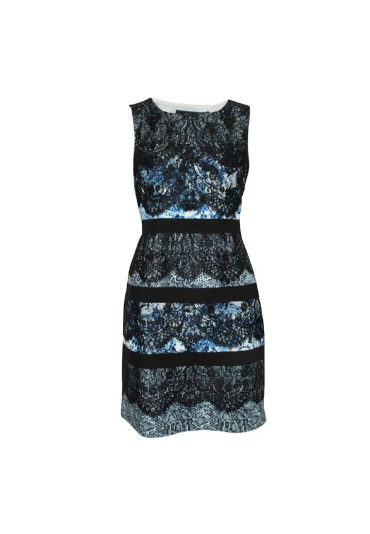 Contemporary Designer 藍色/黑色蛇皮印花連衣裙與花邊
