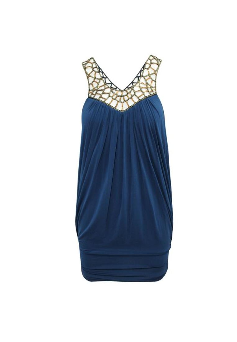 Contemporary Designer 藍色連衣裙與金色點綴