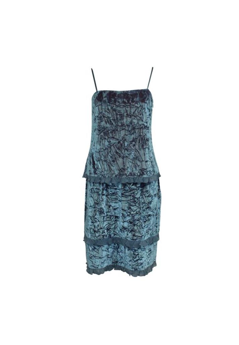 Contemporary Designer 藍色碎天鵝絨裙子和頂部