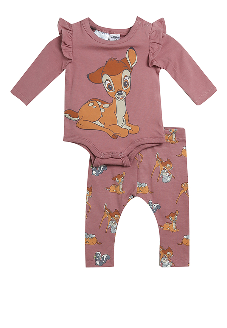 Cotton On Kids Bambi Disney Long Sleeve Ruffle Bubbysuit & River Leggings Set