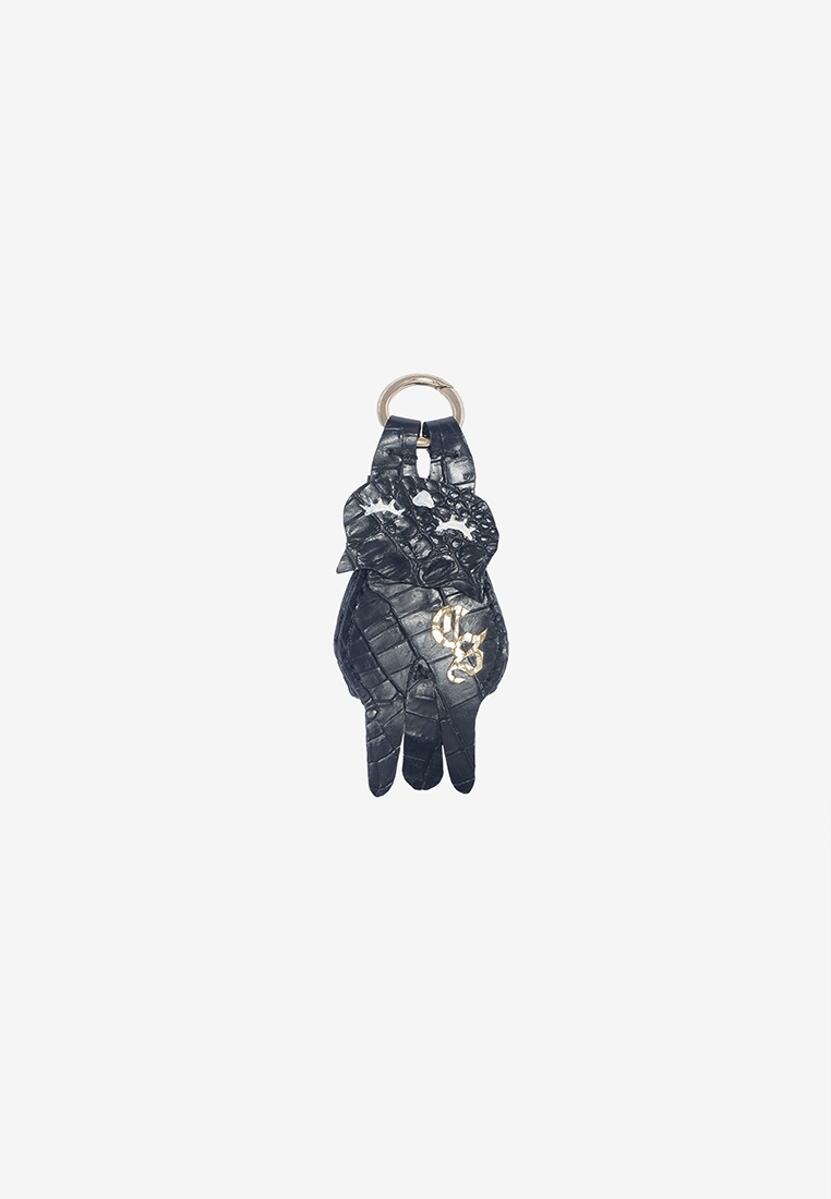 CSHEON 貓鑰匙扣包帶龍蝦鉤小牛皮-手工製作-黑鰐魚皮