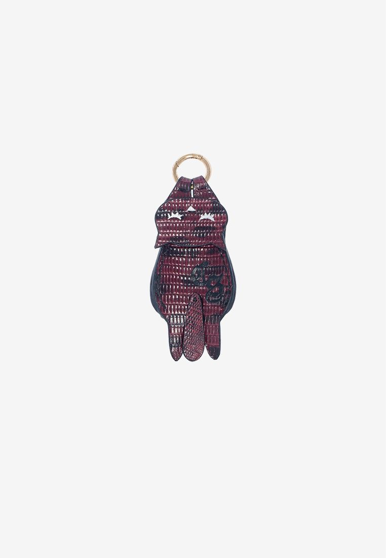 CSHEON 貓鑰匙扣包帶龍蝦鉤小牛皮-手工製作-深紫色
