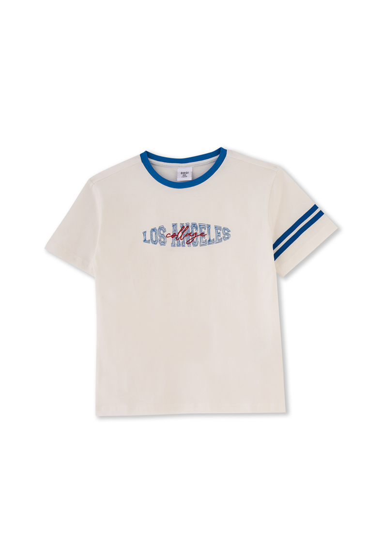 DAGİ White T-Shirt, Slogan Printed, Crew Neck, Regular Fit, Short Sleeve Loungewear for Boys