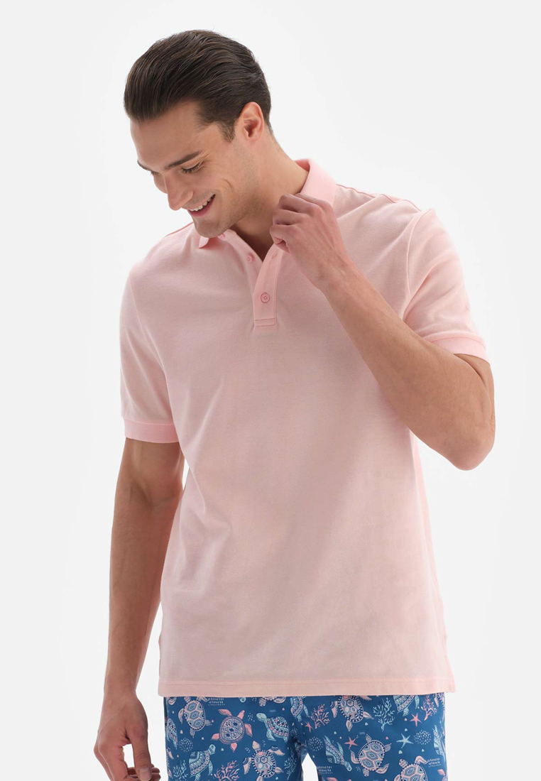 DAGİ Light Pink Tshirts, Polo Neck, Short Sleeve Beachwear for Men