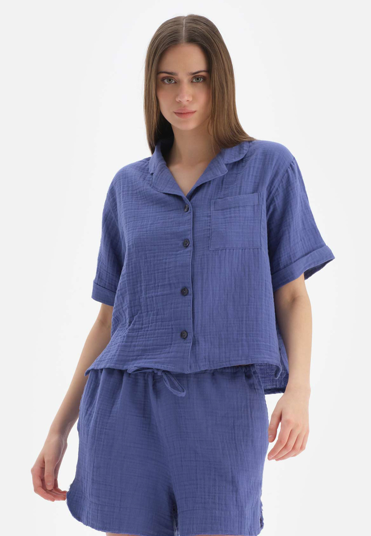 DAGİ Lilac Shirt, Shirt Collar, Short Sleeve Beachwear for Women