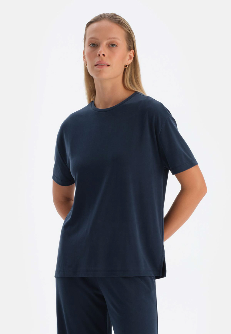 DAGİ Navy T-Shirt, Crew Neck, Regular, Short Sleeve Loungewear for Women