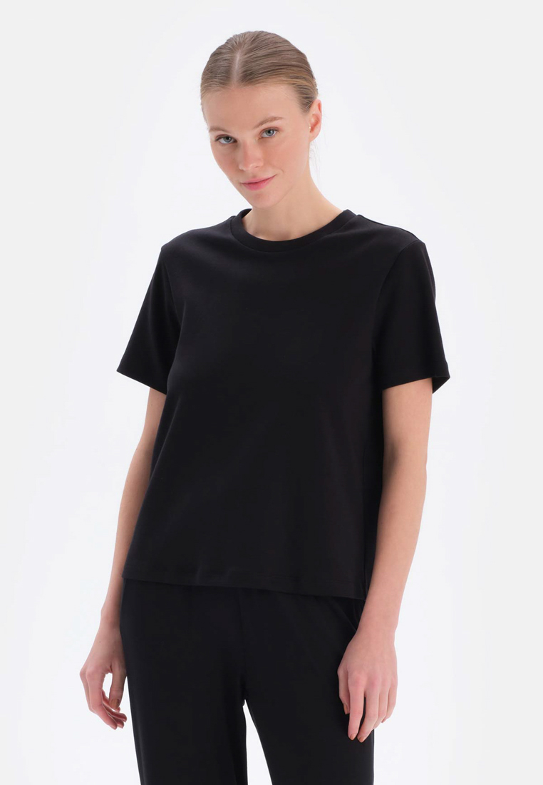 DAGİ Black Basic T-Shirt, Crew Neck, Regular, Short Sleeve Loungewear for Women