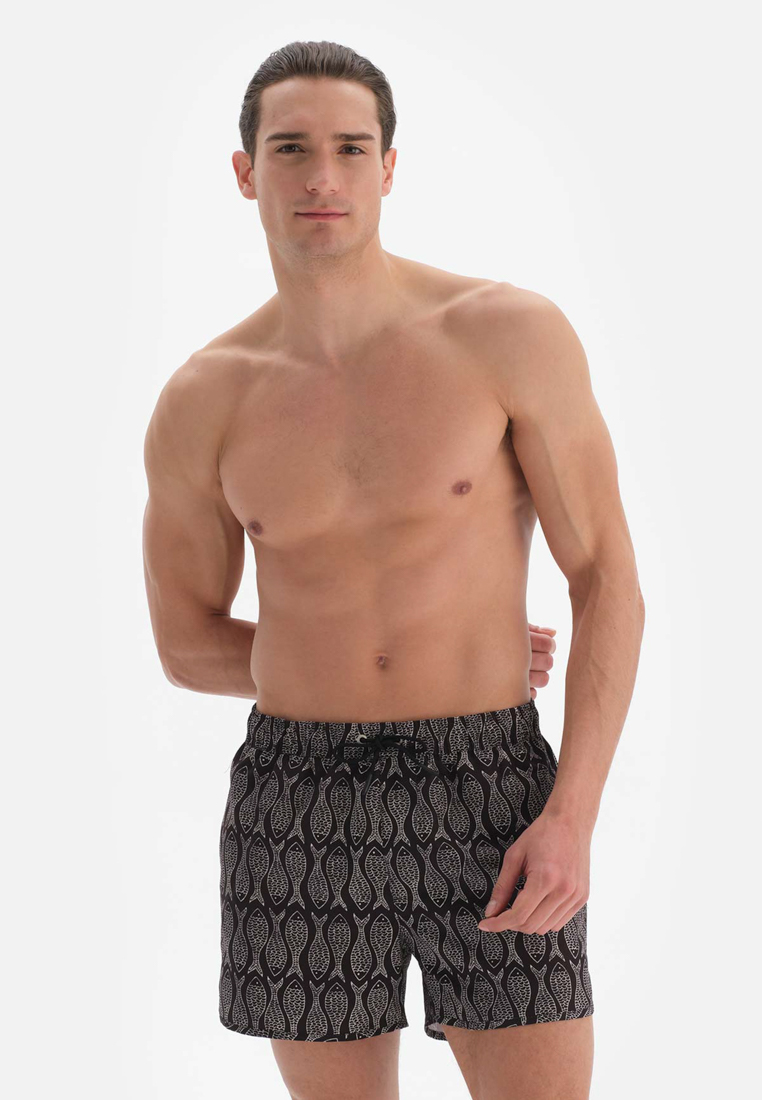 DAGİ Black Shorts, Fish Print, Short Leg, Swimwear for Men