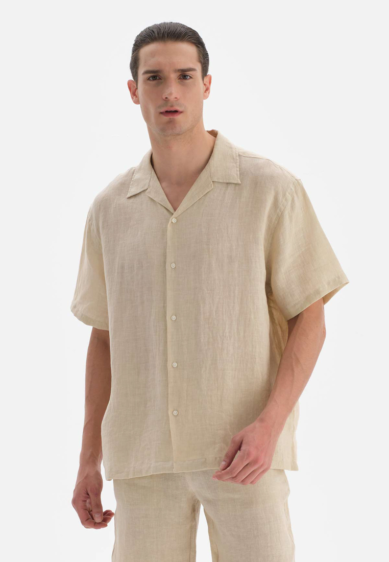 DAGİ Beige Shirts, Shirt Collar, Short Sleeve Beachwear for Men