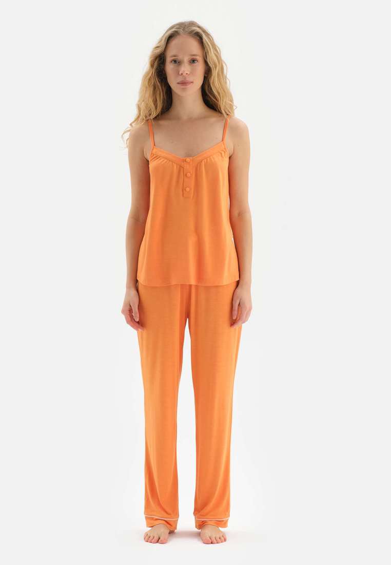 DAGİ Orange Tanktop & Pants, V-Neck, Regular, Long Leg, Sleeveless Sleepwear for Women