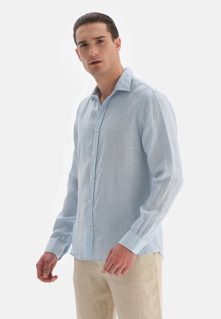 DAGİ Light Blue Shirts, Shirt Collar, Long Sleeve Beachwear for Men