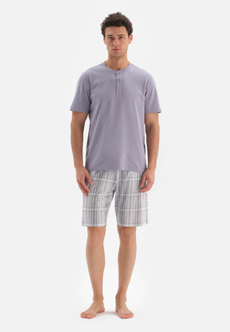 DAGİ Grey Tshirt & Shorts, Crew Neck, Regular, Short Leg, Short Sleeve Sleepwear for Men