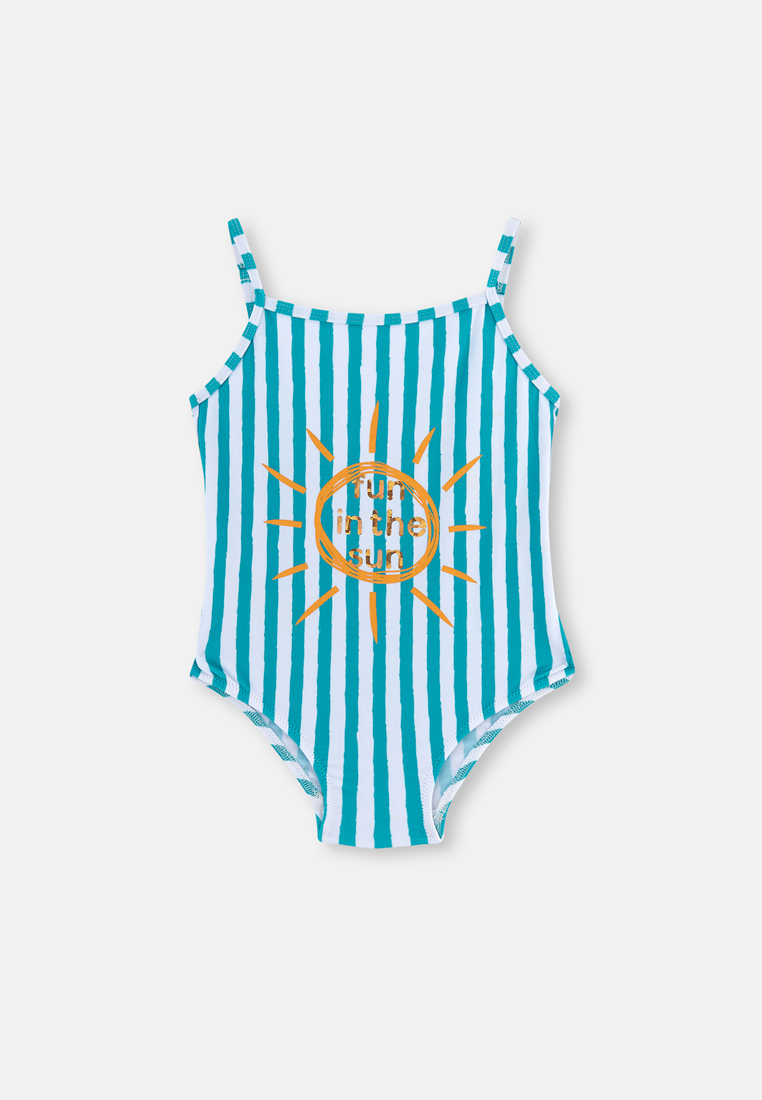 DAGİ Green - White Swimsuits, Stripe, Non-wired, Swimwear for Girls