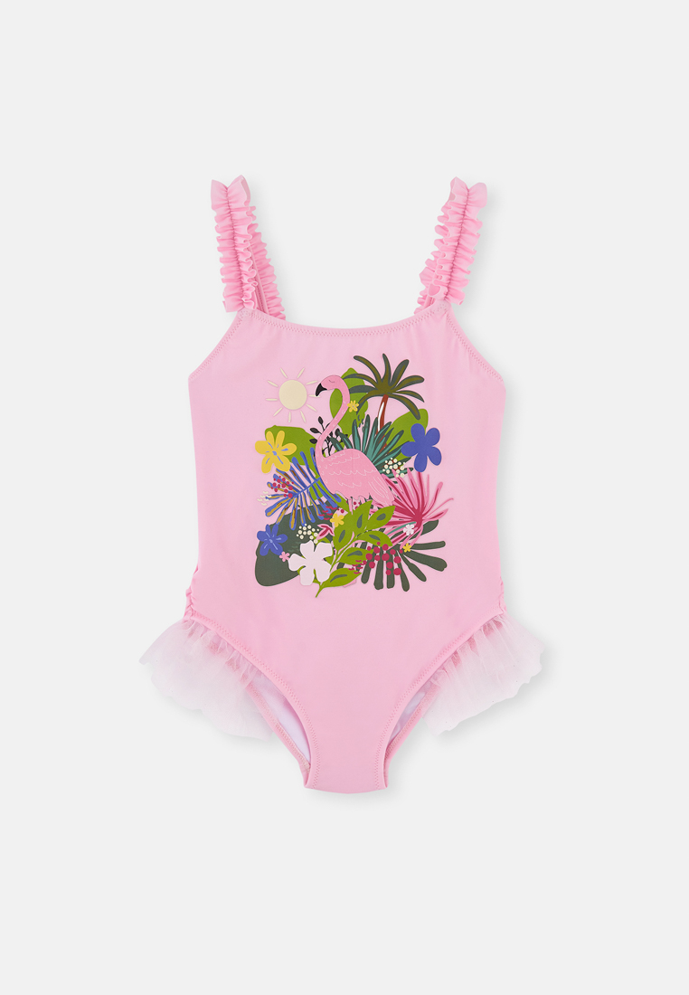DAGİ Pink Swimsuits, Flamingo Printed, Non-wired, Swimwear for Girls