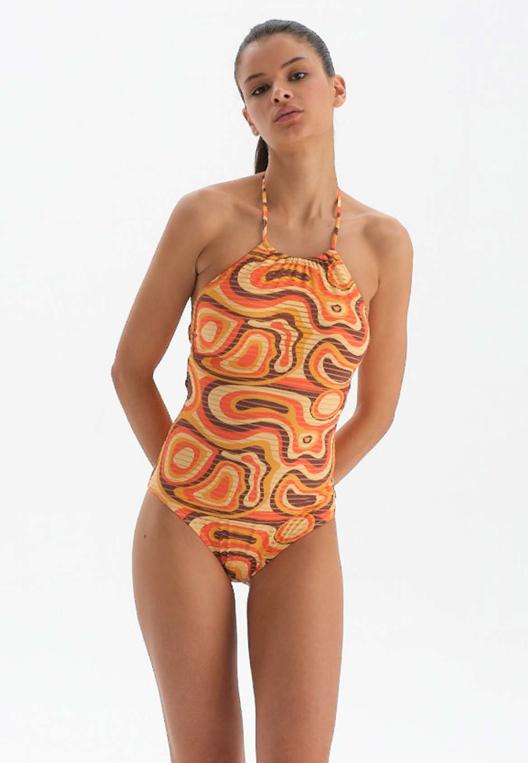 DAGİ Terracotta Swimsuits, Retro, Halterneck, Removable Padding, Non-wired, Swimwear for Women