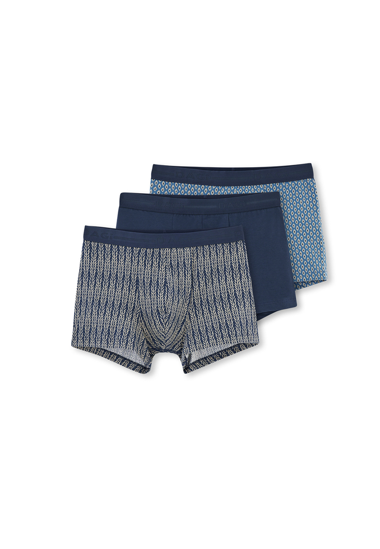 DAGİ 3-Pack Navy Boxer, Geometric Print, Regular, Long Leg, Underwear for Men