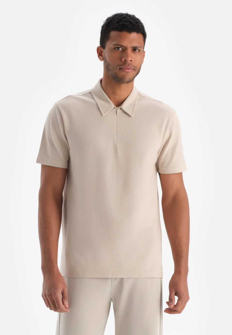 DAGİ Light Beige T-Shirt, Wave Print, Crew Neck, Oversize, Short Sleeve Activewear for Men