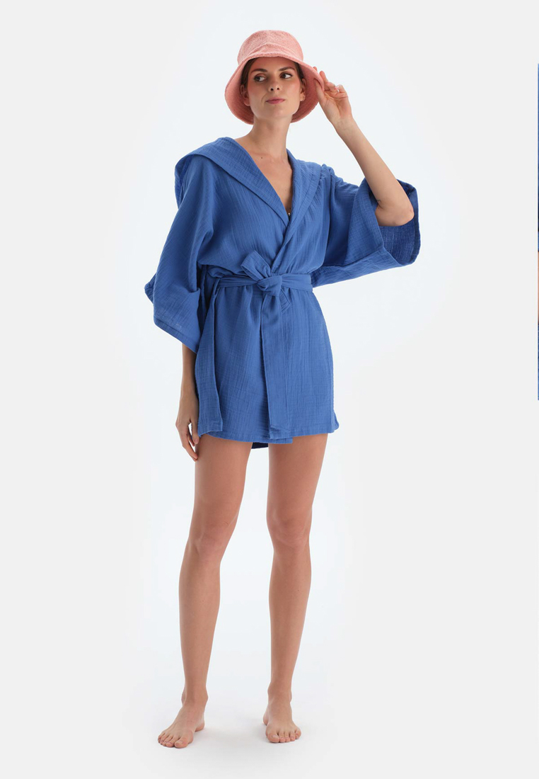 DAGİ Blue Kimono, Short Sleeve Beachwear for Women
