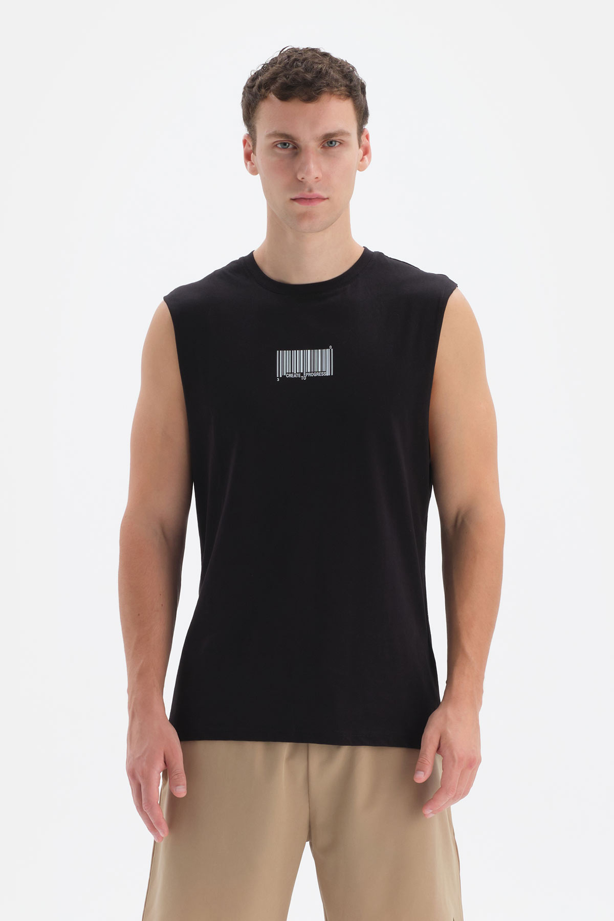 DAGİ Black T-shirt, Crew Neck, Regular Fit, Sleeveless Activewear for Men